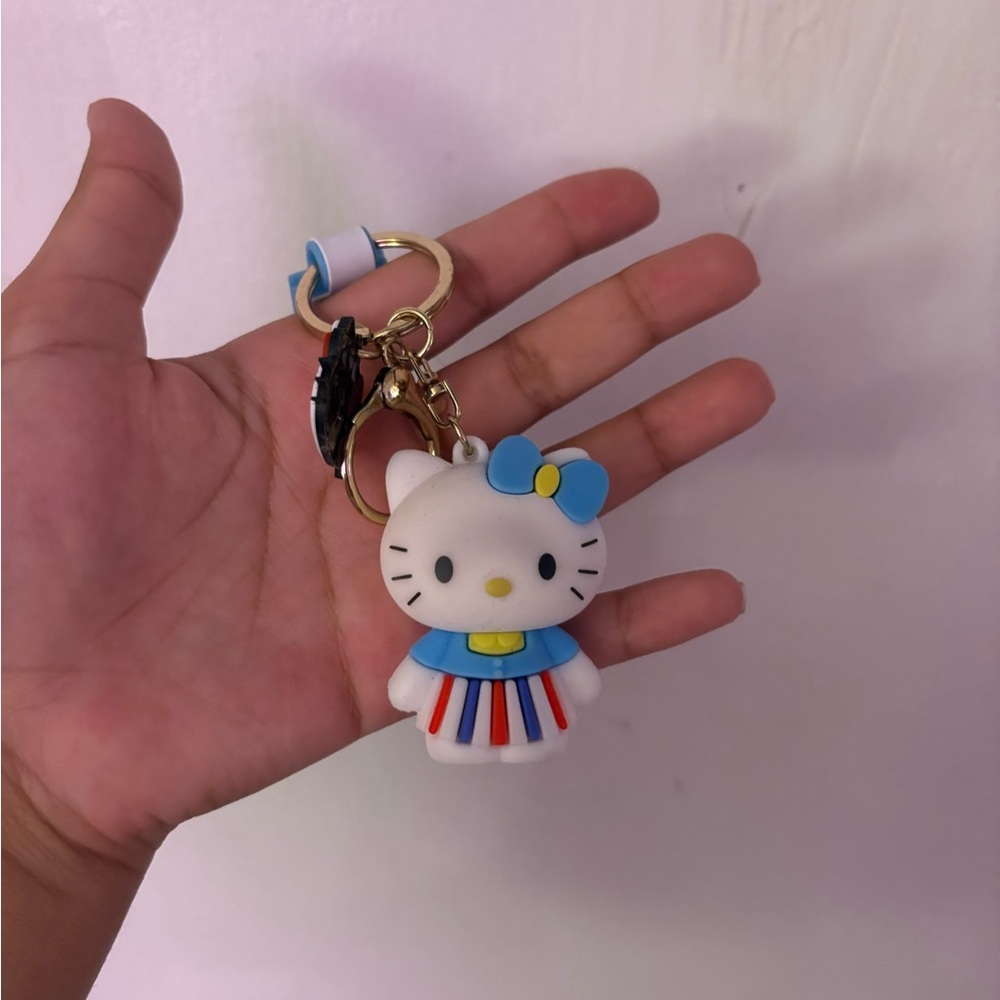 Hello Kitty Keychain with Blue and Red Outfit